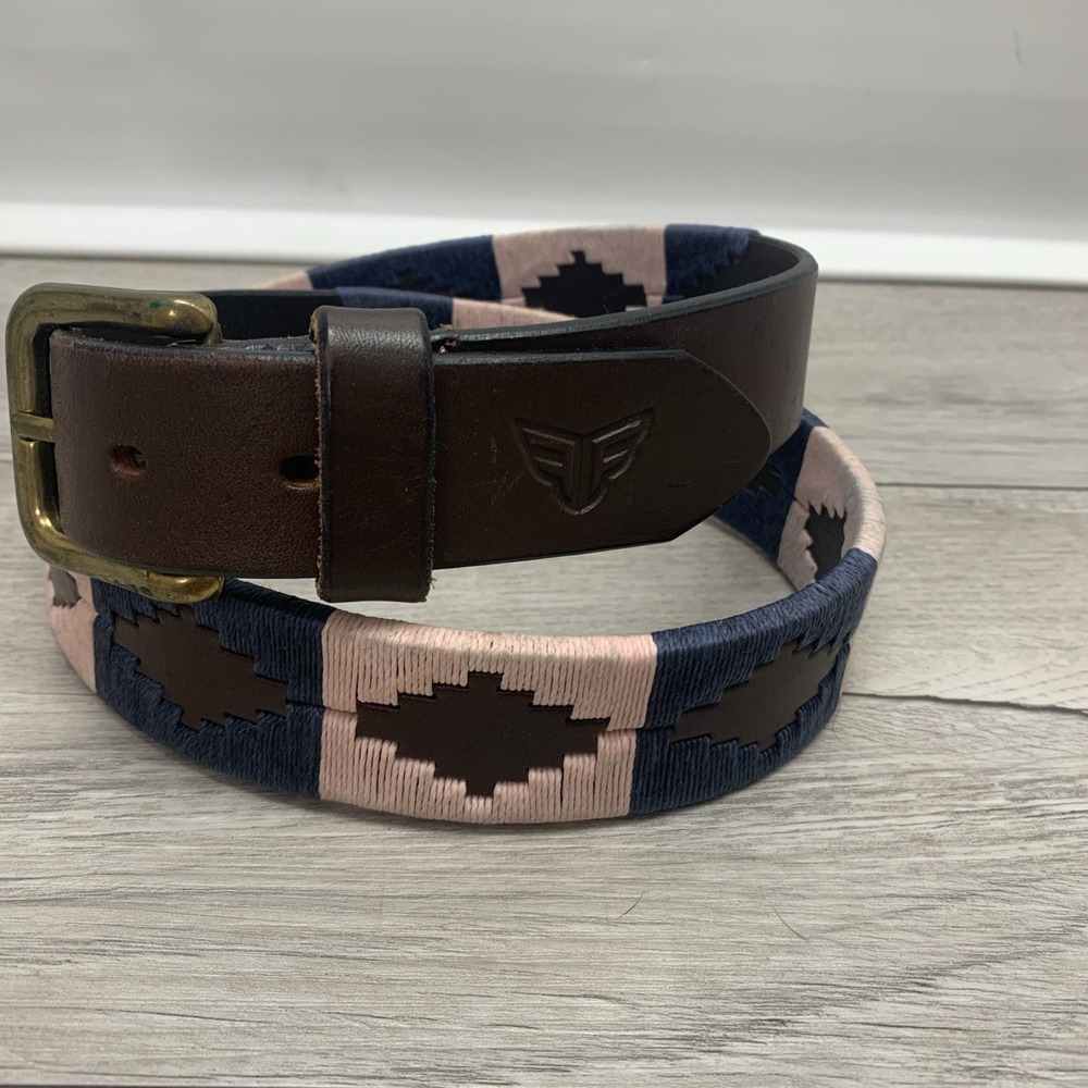 Handmade Woven Leather Polo Belt Western Nylon Thread Solid Buckle Aztec Unisex